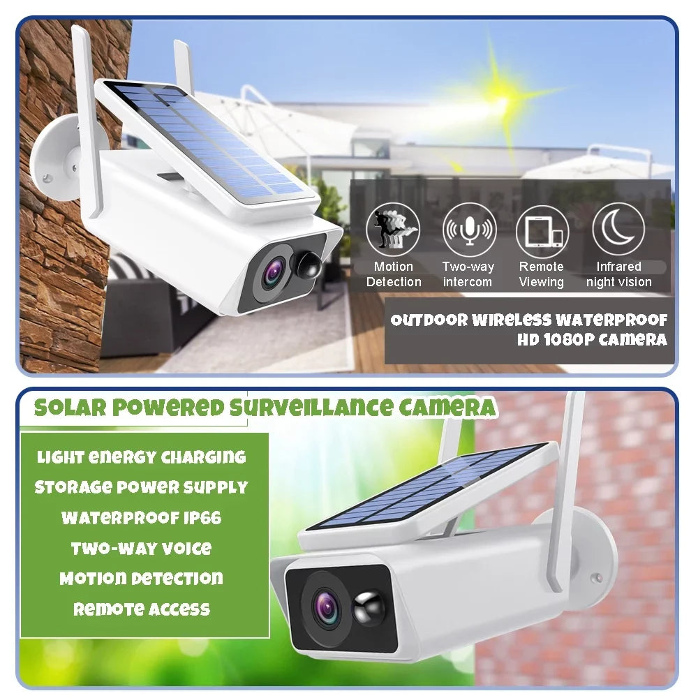 Panel, DFITO Security Cameras Night with Detection, Talk, Camera White Solar PIR Vision,Waterproof, Wireless 2-Way Outdoor Outdoor, Security Solar
