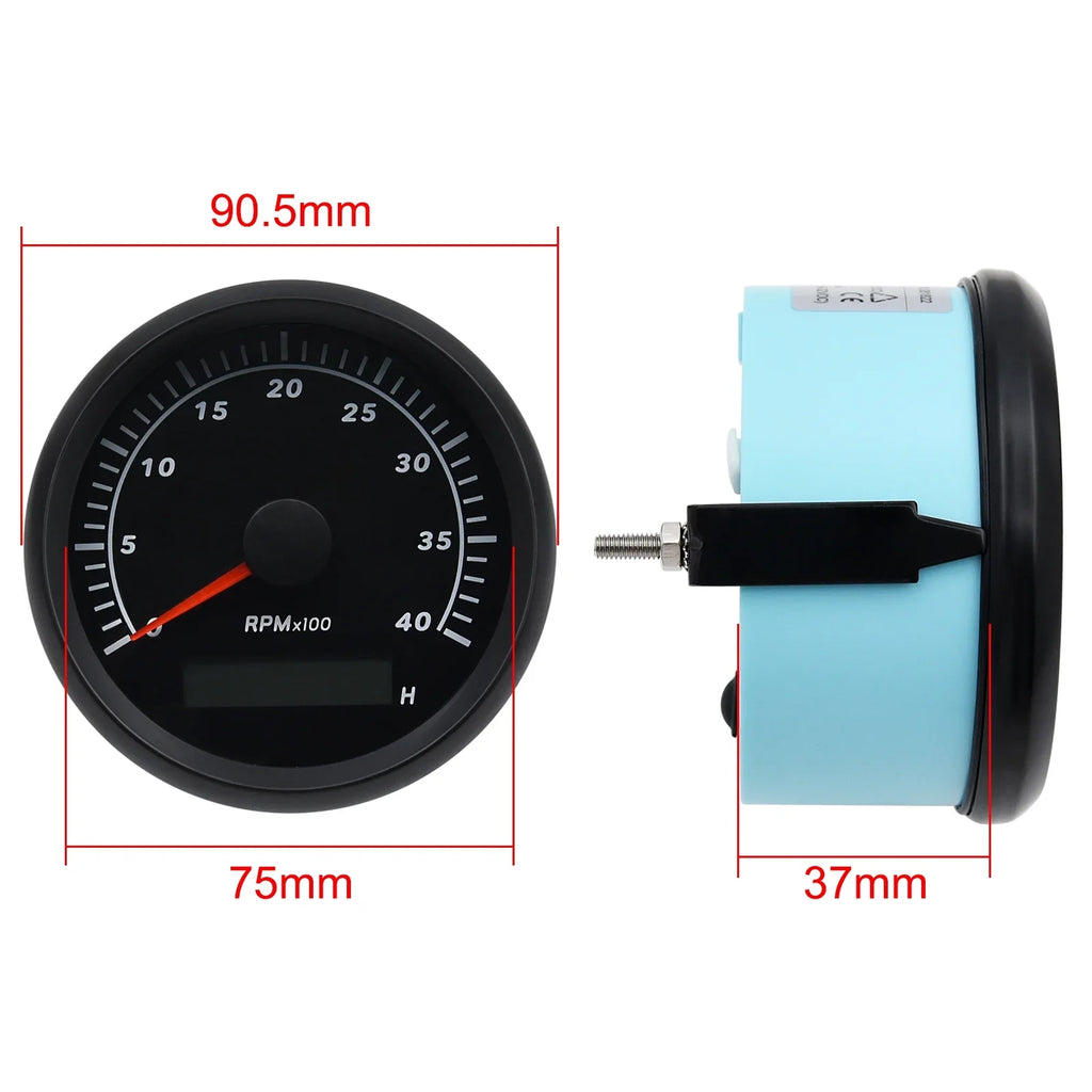 Truck Geloo Boat Meter Marine Tachometer for 85mm Waterproof RV 0-4000RPM Gauge Hour Tachometer Car