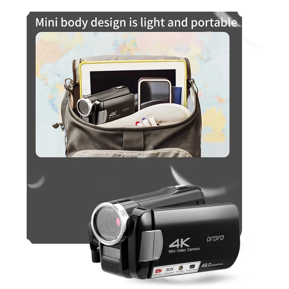 Battery IPS with 3.0 Bag IR 30X Touchscreen Camcorder Remote DV Digital Control 4K Carry Vision Inch Video Night Zoom Carevas Digital 48MP AC2 Recorder