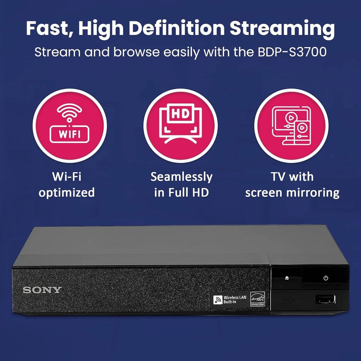 '+ + HDMI with - Wi-Fi Cleaner Built-in W/Ethernet Cable High-Speed Player Lens Sony NeeGo NeeGo Remote You Blu-Ray Control Disc Netflix, Tube BDP-S3700