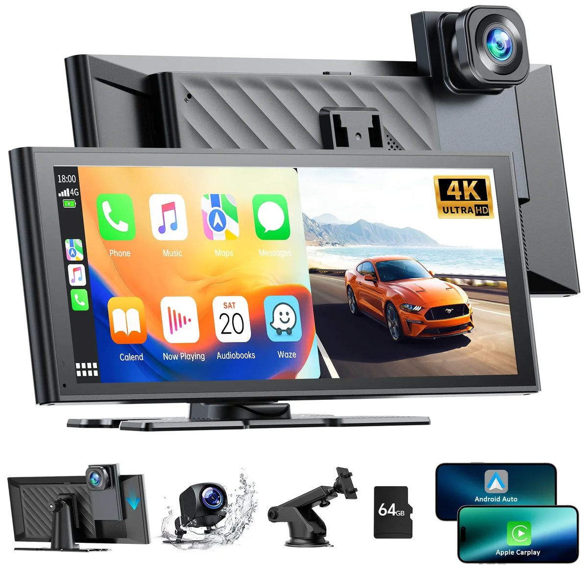 Android Front Play 1080P TOGUARD Car 4K Touch Dash 9.26" Camera/Loop Radio, Stereo Car Rear Rear Link Screen, Navigation/Mirror Cam, and Car View Apple with Auto, Recording/GPS Wireless Carplay