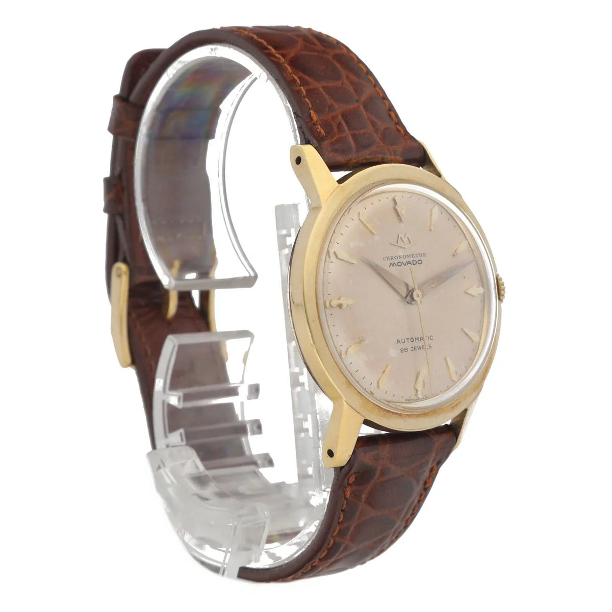 18k Wrist Automatic 34mm Chronometre 1231 Movado Leather Yellow Gold Watch