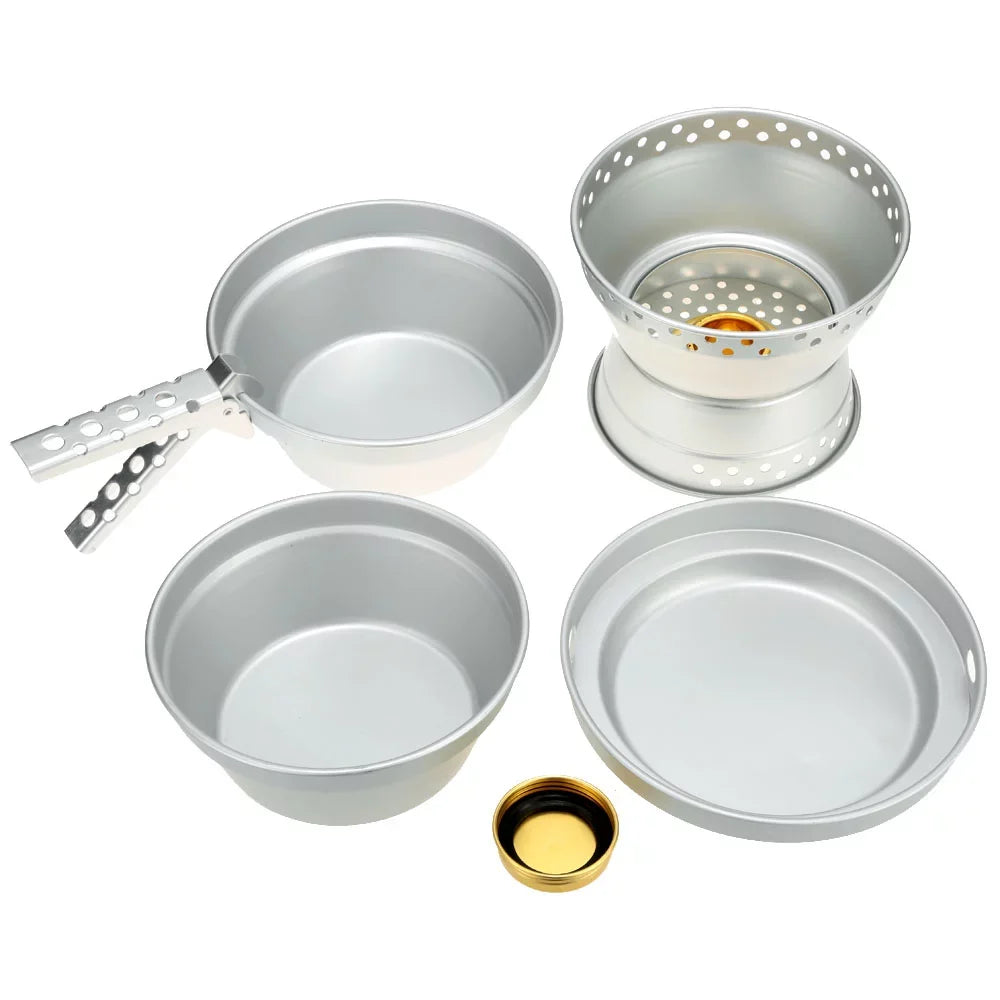 Arealer Mess Cooking Stove Backpacking with for Pan Portable Gripper Cookware Camping Stand Spirit with Hiking Set BBQ Pot Picnic Kit