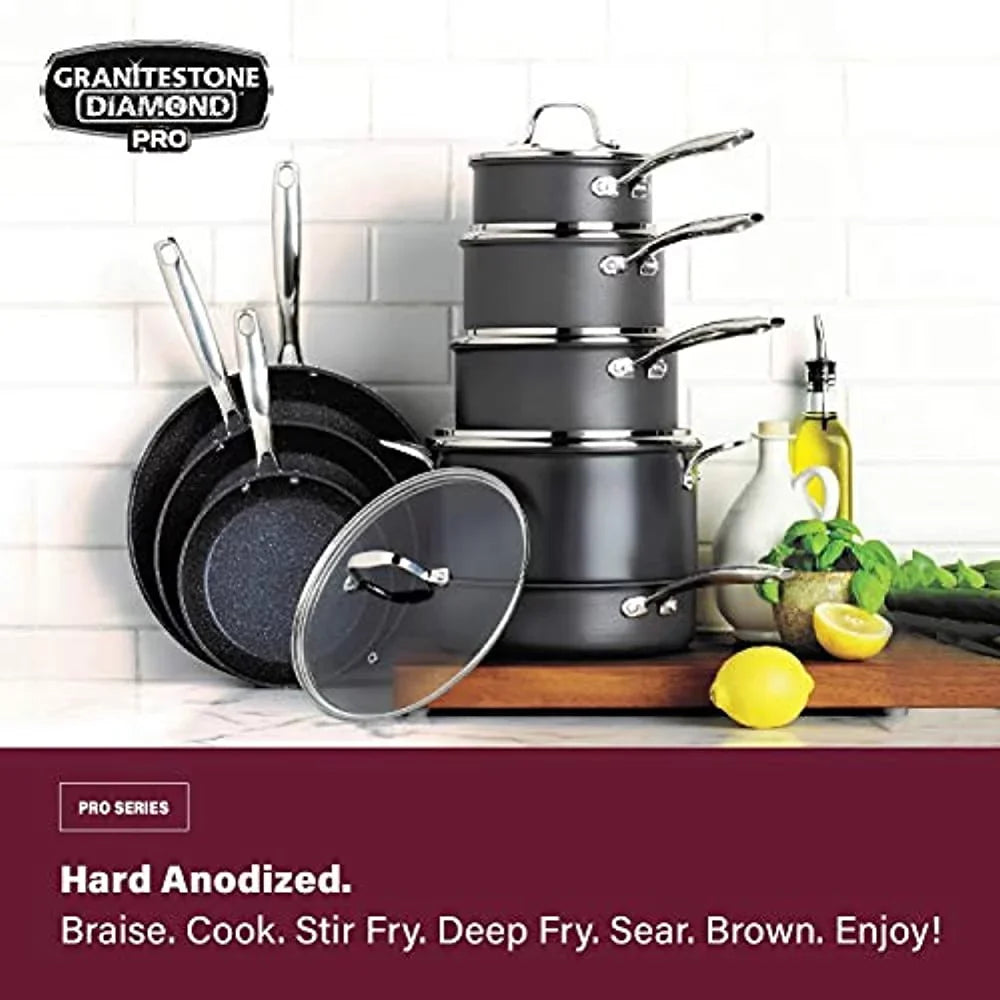 Ultra-Nonstick Aluminum Hard Oven Coating Set, Safe Stone 20 Safe, Cookware Piece Ti-Ceramic , Dishwasher Granite Anodized