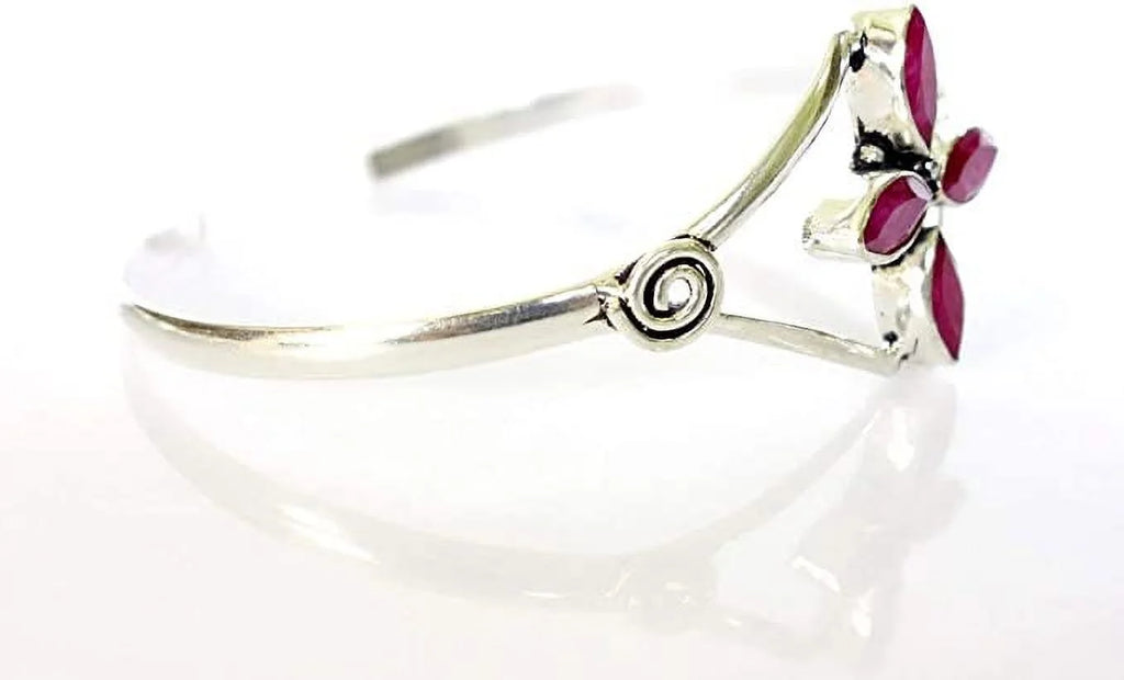 Modern Jewelry Plated Bracelet Red Women, Cuff Silver Designer Gemstone Natural Boho Fashion Tribal Ruby Handmade Bracelet, Bohemian for Party Design