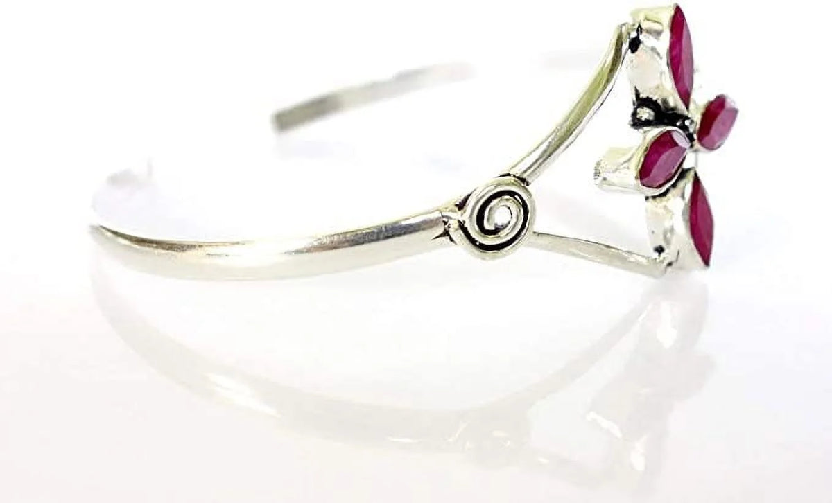 Modern Jewelry Plated Bracelet Red Women, Cuff Silver Designer Gemstone Natural Boho Fashion Tribal Ruby Handmade Bracelet, Bohemian for Party Design