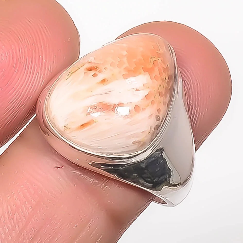 Beautiful Valentine's R637-30 Orange Birthday - s.9 Ring A379, Gift, Day Woman Scolecite & Silver India For Girls Solitaire Gift, Jewelry Plated 925
