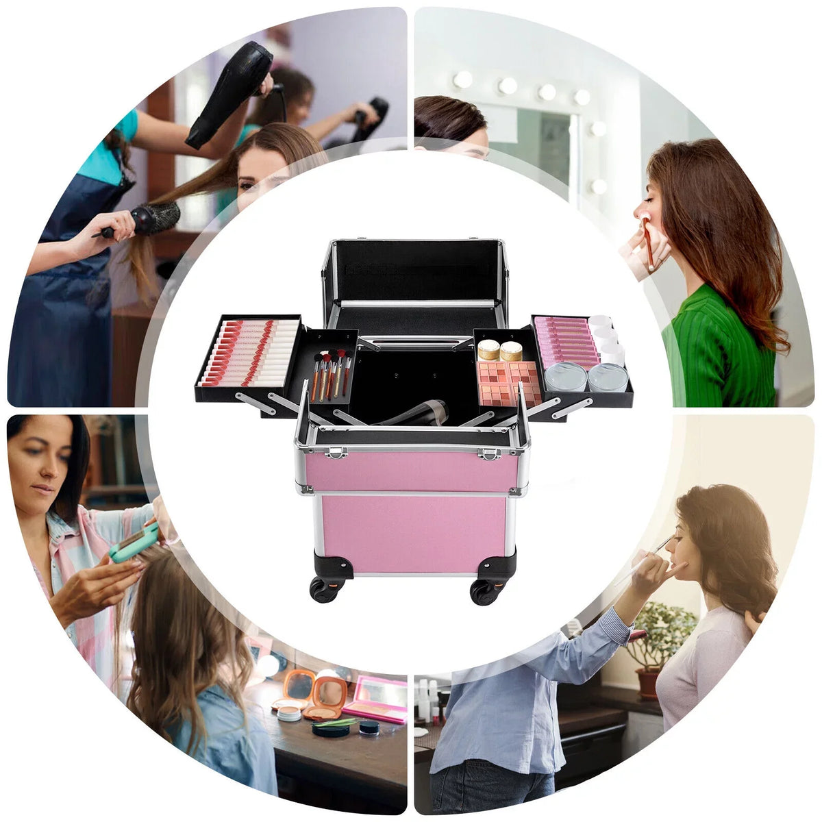 Trolley Wheels Professional Cosmetic Rolling Train 4-Tier Miumaeov Makeup Case Organizer Storage Makeup with