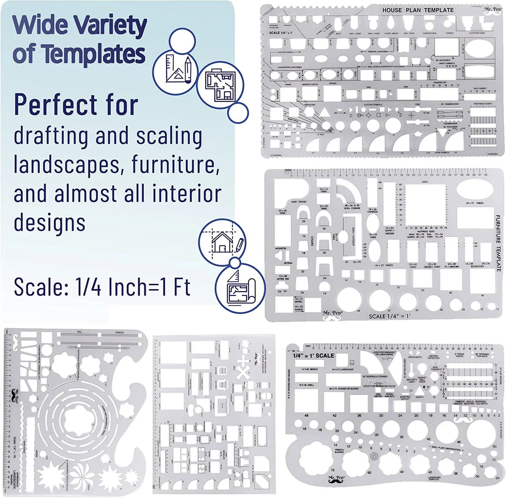 Set, Protractor Set, Compass Professional Set, Drafting Pen- Architect Mr. and Tools Geometry 17 Pcs,