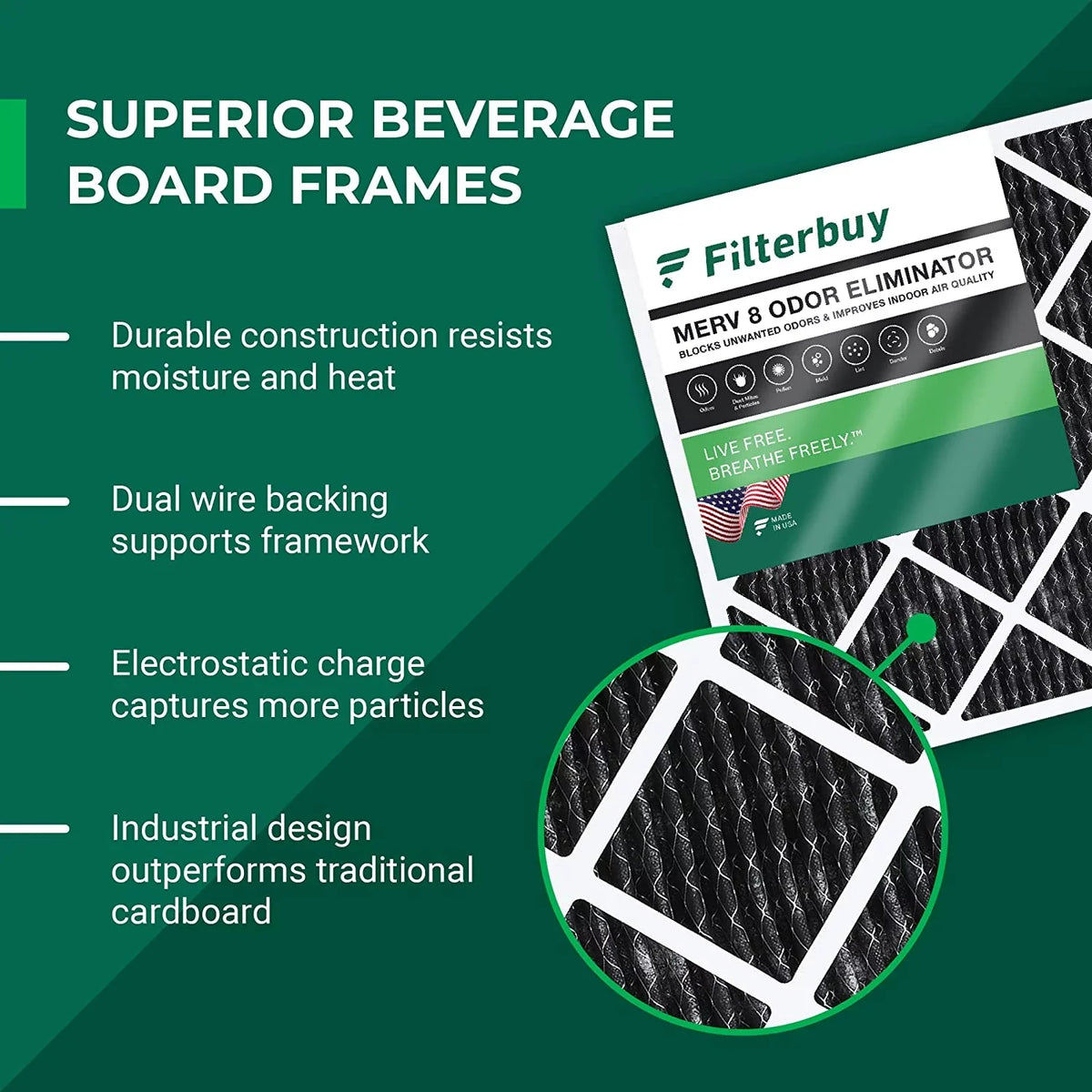Furnace Eliminator Filters with HVAC Pleated Odor 8 Filterbuy AC Air Carbon 22x24x1 Activated (5-Pack) MERV