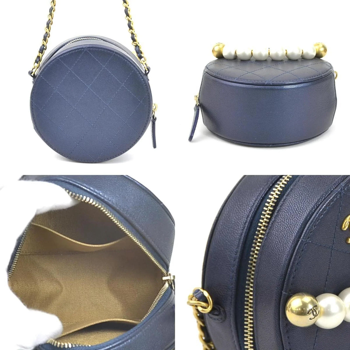 Crossbody Women's Pre-Owned Mark Navy/Gold/Off-White Bag CHANEL Shoulder Leather/Metal/Fake Coco (Good) Pochette Pearl