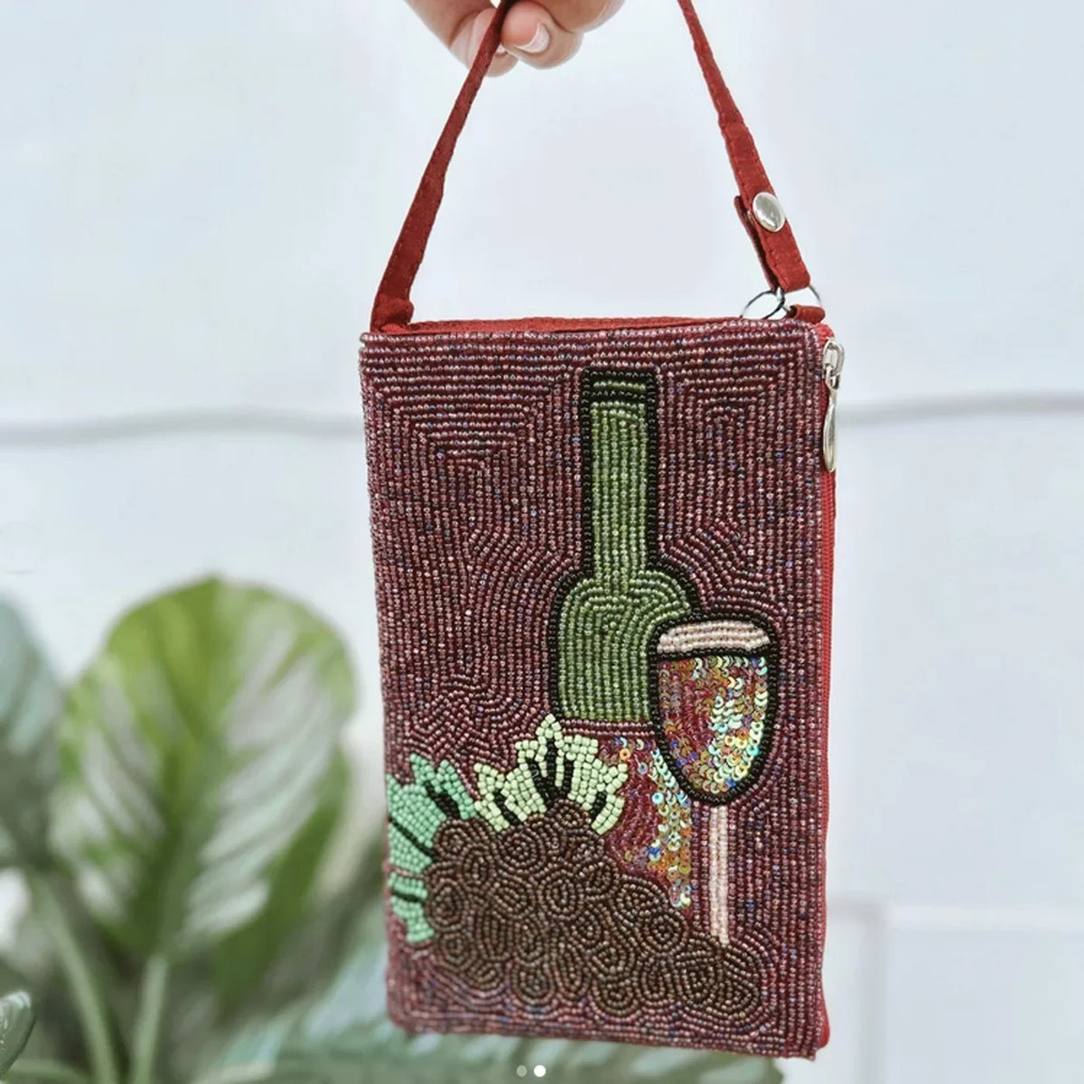 Wine Beaded Lovers Merlot Red Phone Bag Crossbody, Club