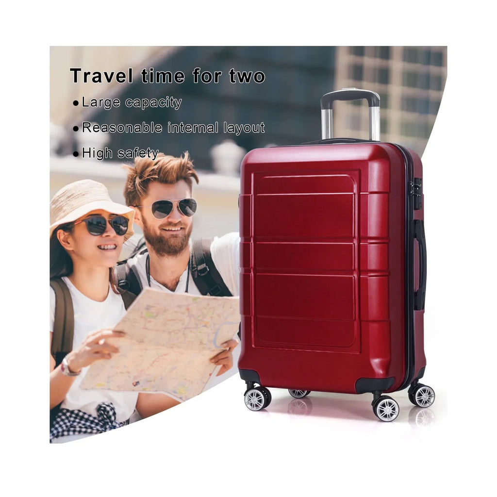 Lock, 3pcs TSA Luggage with Hardside 20"+24"+28" Luggage, Red Traveling Set,