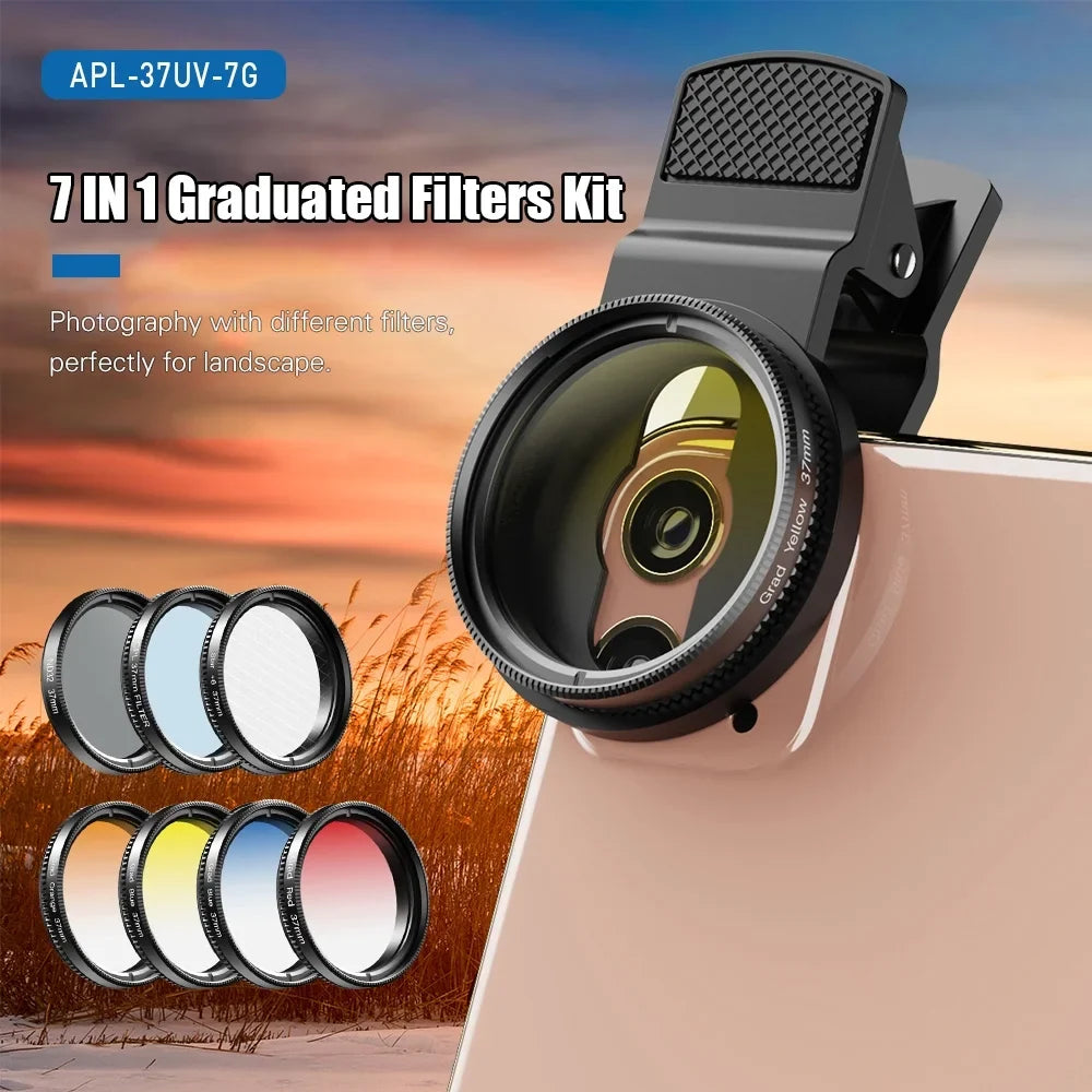 with Graduated Professional Yellow Camera APL-37UV-7G Suitable Kit 7in1 Filter APEXEL and for Most 37mm Star Lenses Phone Orange Red Smartphones Lens CPL 37mm Filters Blue