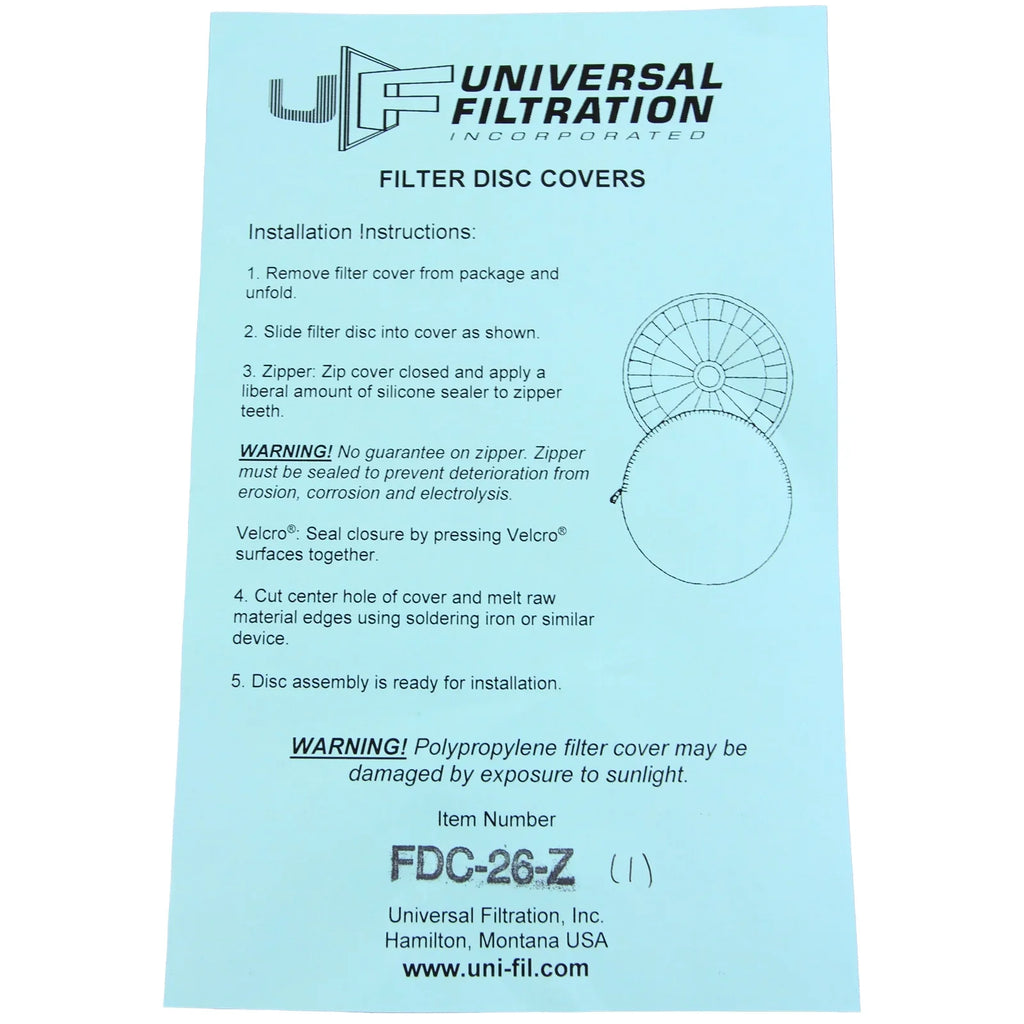 Filtration, Zipper Universal 26" w/ Disc Filter Cover, dia,