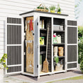5.5ft Outdoor L Cabinet Gray Shelves, White and Asphalt Multiple-Tier Hx4.1ft Roof, Homiyad Shed, Storage Wood Doors, Lockable with Garden Waterproof Tool Four