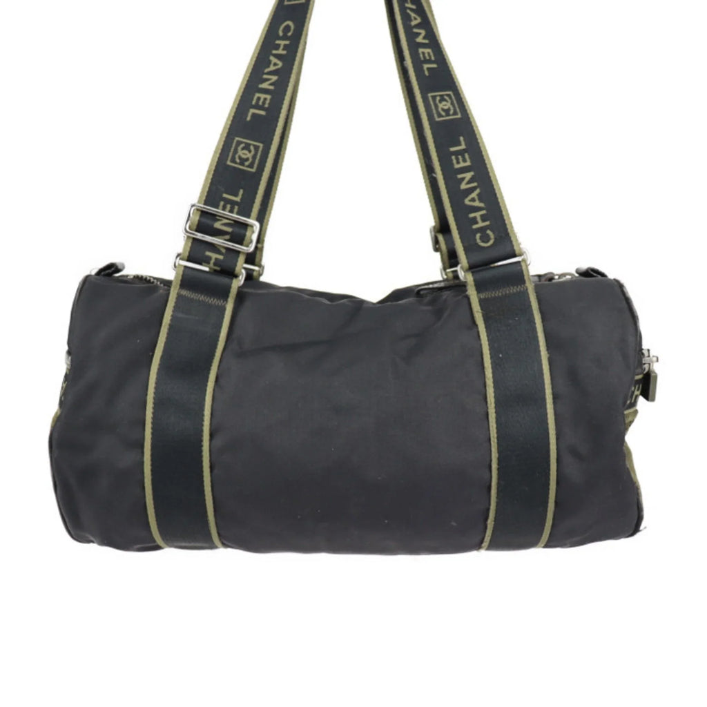 (Fair) Travel Nylon Bag Shoulder Sport Cylindrical Canvas Line Chanel Pre-Owned 10 Boston CHANEL Green Cocomark Khaki Series Round