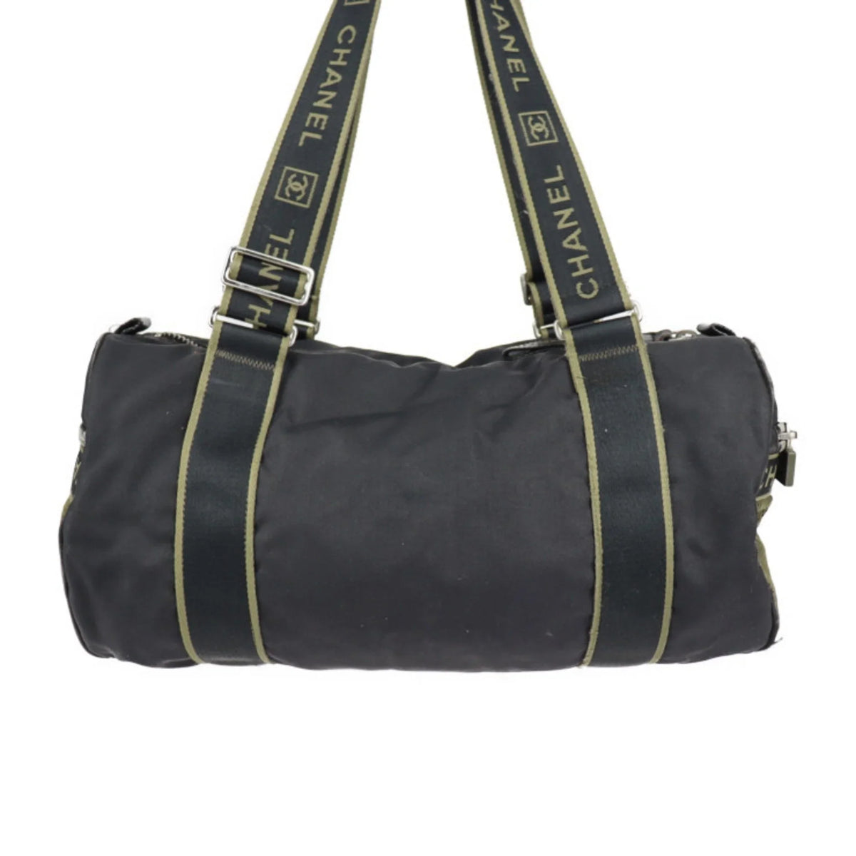 (Fair) Travel Nylon Bag Shoulder Sport Cylindrical Canvas Line Chanel Pre-Owned 10 Boston CHANEL Green Cocomark Khaki Series Round
