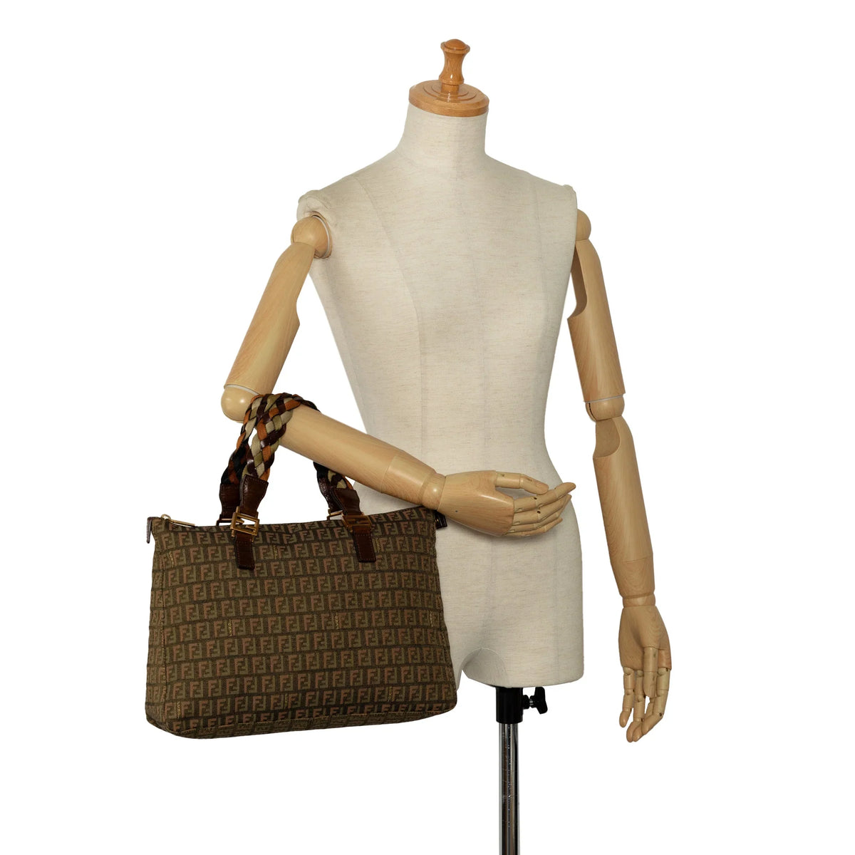 Bag Tote Tote (Good) Zucchino Pre-Owned Unisex Roll Braided Fendi Canvas Authenticated Fabric Green