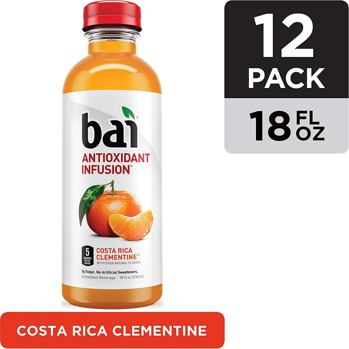 Flavored 18 Bottles, Antioxidant 12 Ounce Bai Costa Infused Clementine, Rica count Water, Fluid Drinks,