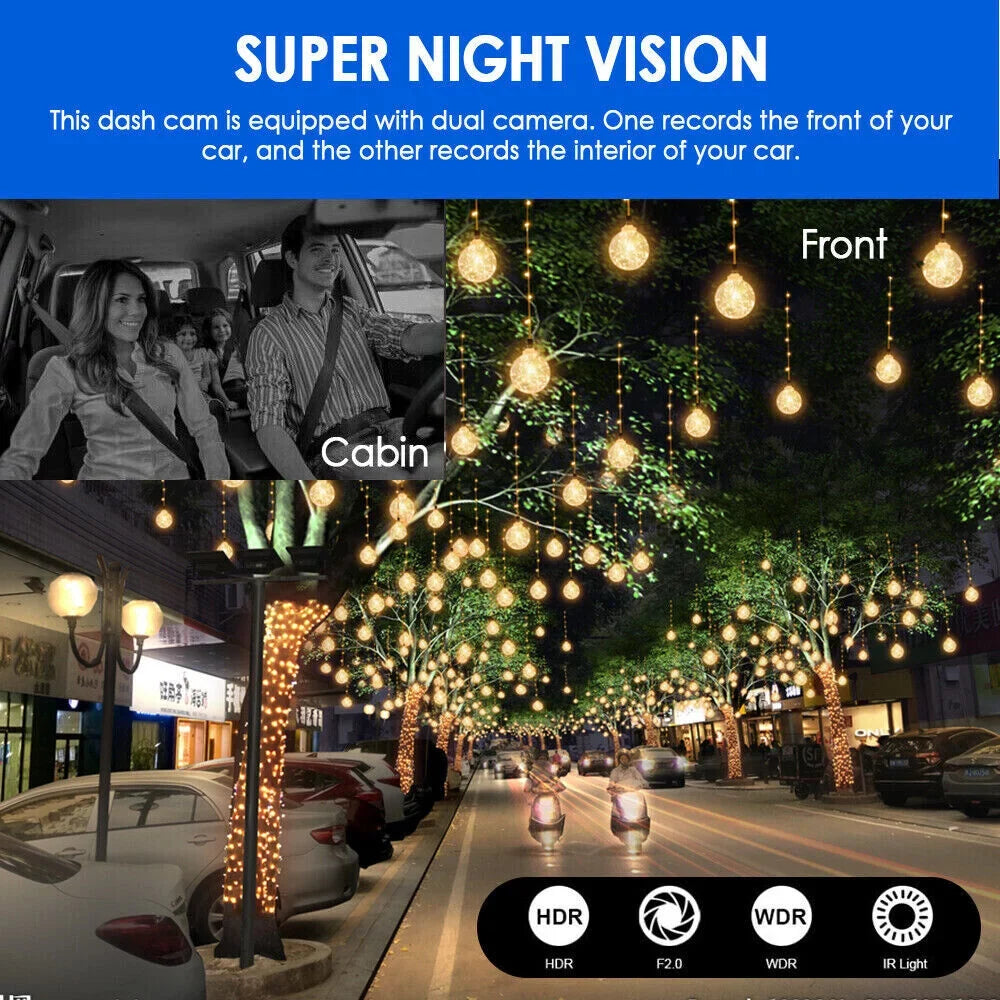 Recorder Lens Hd Night Car Onemayship Dual Dvr 3.16In Dash 1080P Front Inside Cam Camera