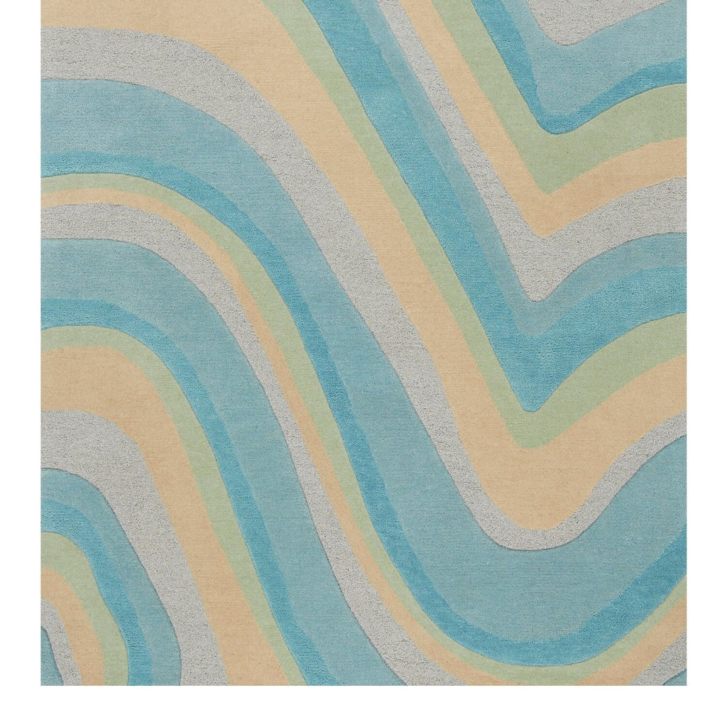 8' Runner - Hand HomeRoots 9'3" Rug x Waves Ocean Abstract Tufted Blue Beige 12'3"