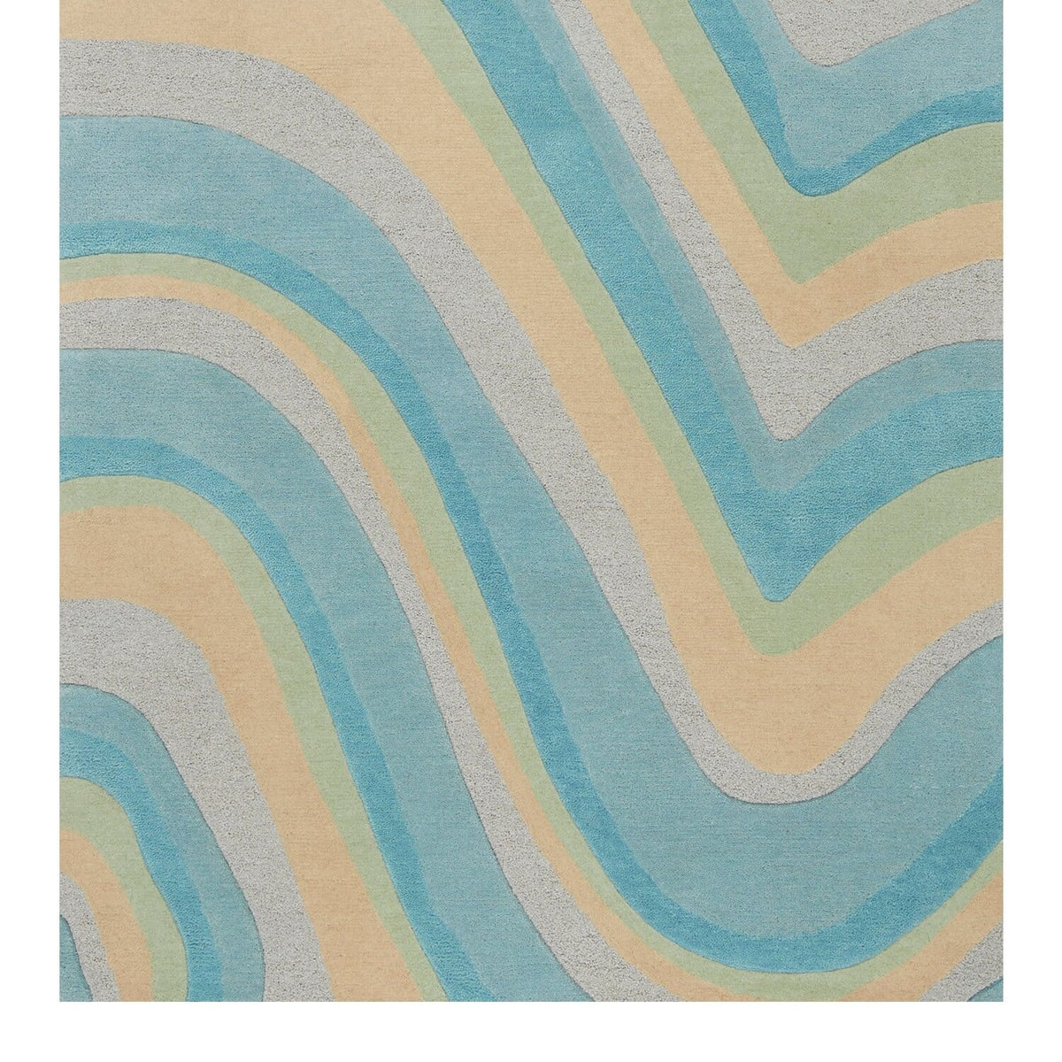 8' Runner - Hand HomeRoots 9'3" Rug x Waves Ocean Abstract Tufted Blue Beige 12'3"