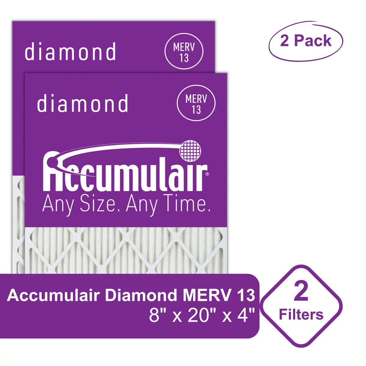 Accumulair Air/Furnace 8x20x4 13 pack) MERV Filters (2 Diamond