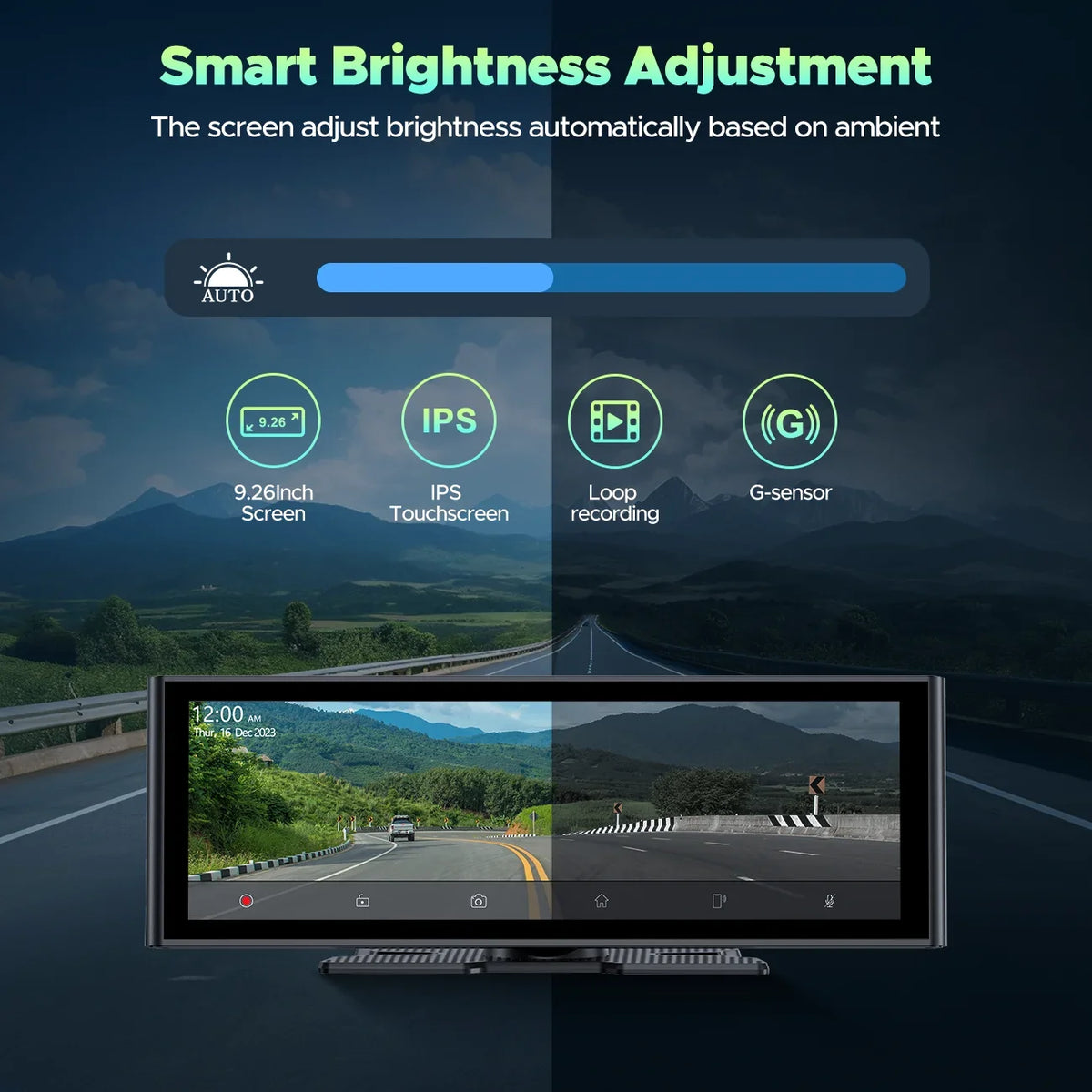 Android Front Play 1080P TOGUARD Car 4K Touch Dash 9.26" Camera/Loop Radio, Stereo Car Rear Rear Link Screen, Navigation/Mirror Cam, and Car View Apple with Auto, Recording/GPS Wireless Carplay