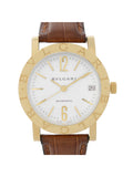 BB33GL Bvlgari Gold Dial Automatic Strap 33mm 18k Leather Watch White Yellow