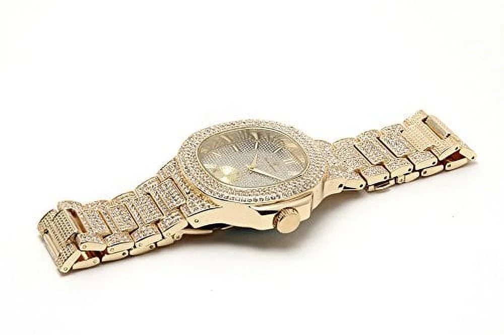 Mens Case 8475B - Out Metal Bling-ed Bracelet Watch Bling-ed Set Out (Gold/Gold) Oblong w/Matching