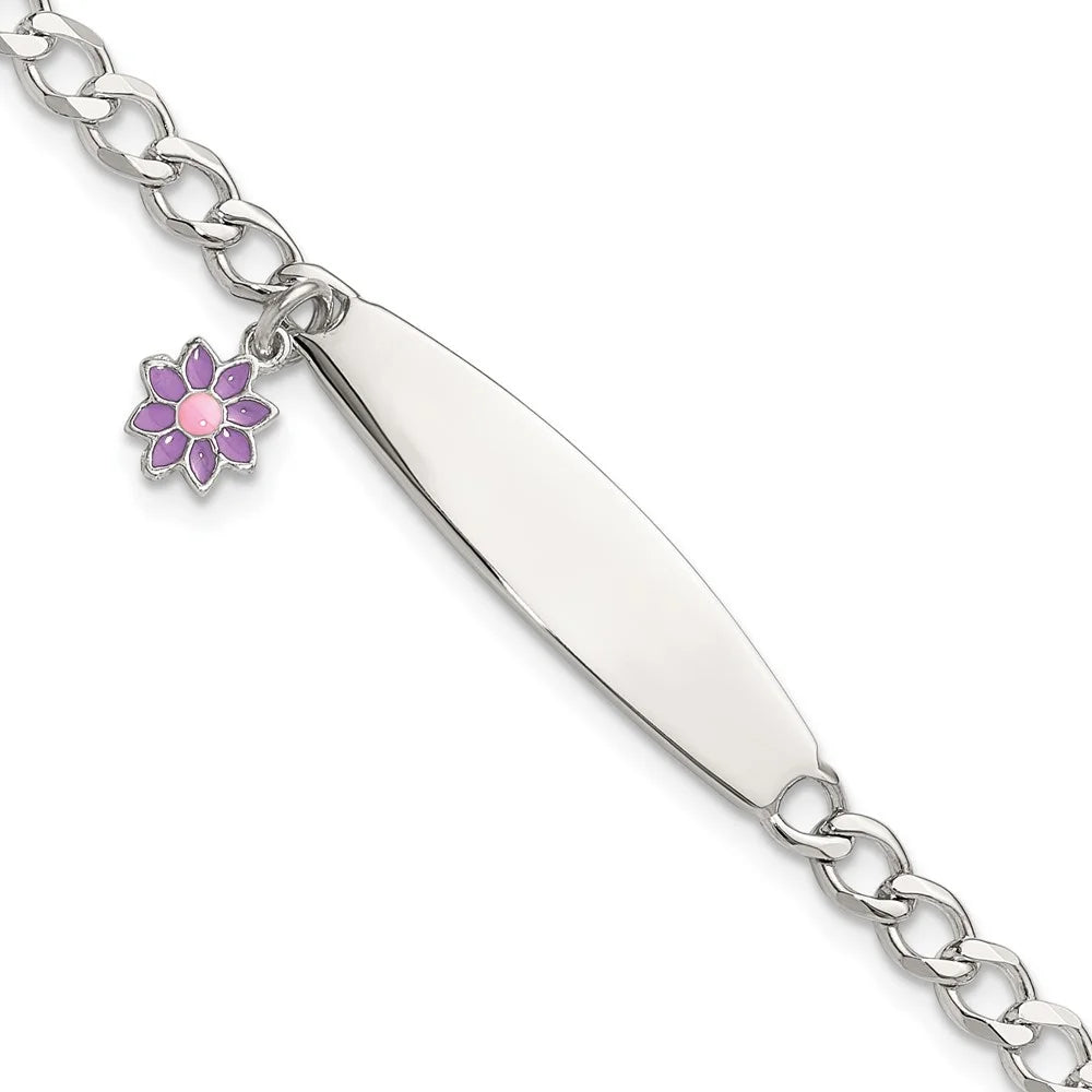 for Sterling Bracelet 925 6inch Polished Flower ID Silver Women Enameled Auriga