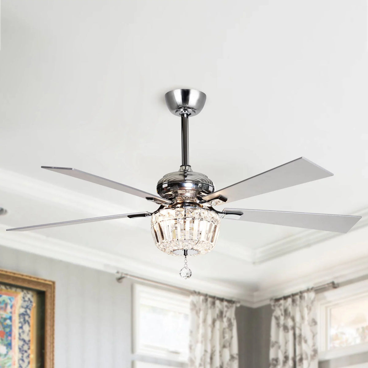 Bulb Ceiling Inches Nickel 5 Fan Parrot Ceiling Fan Included and Brushed Uncle with Reverse and Crystal Not Chandelier Fan Ceiling with 48 Blades, Remote Modern 2 Light