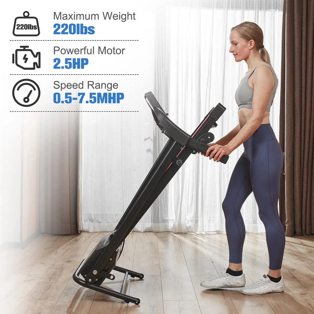 0.5-7.5mph, Treadmill 220lbs Sports Pad, Walking Relife with Foldable Incline