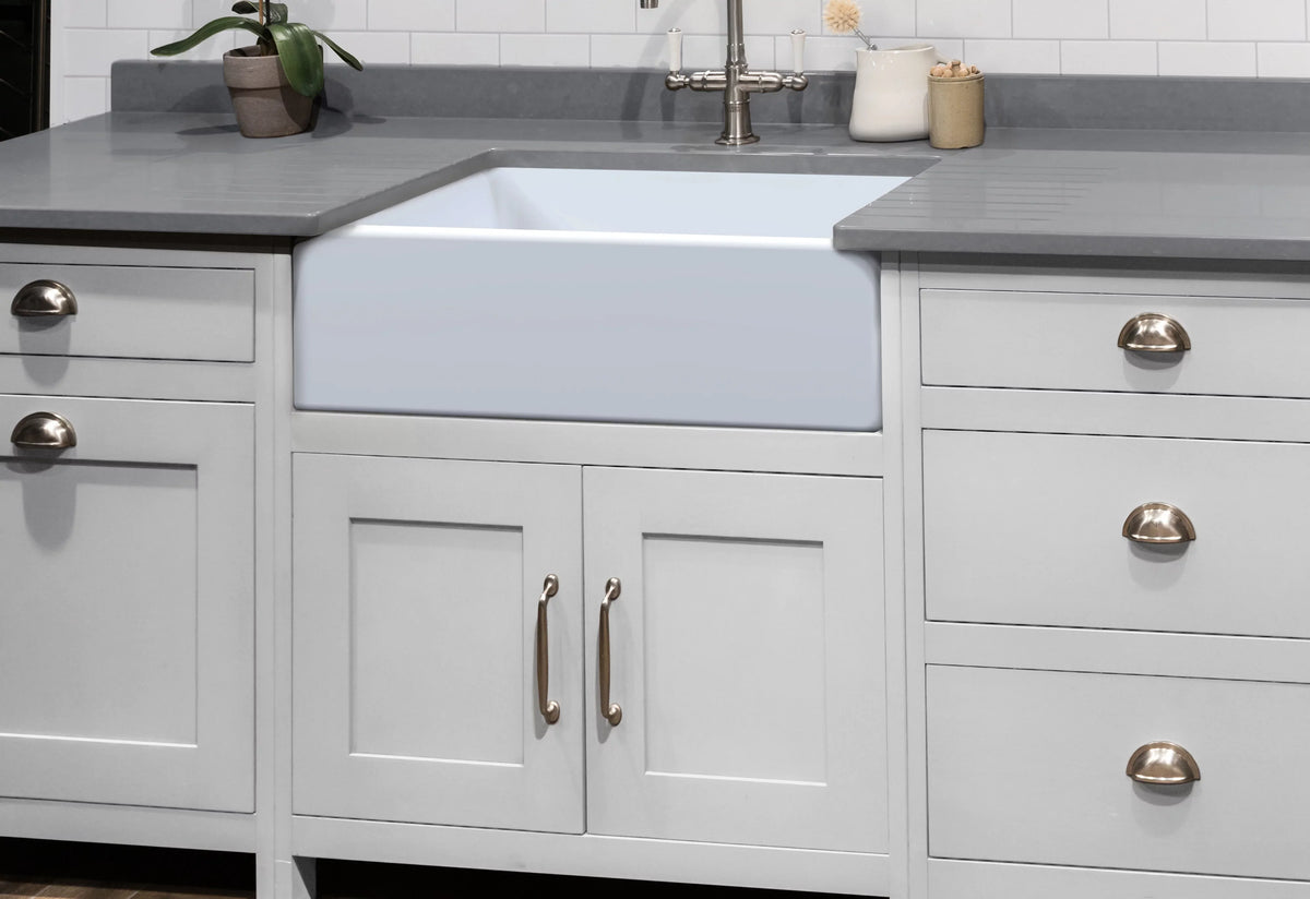 Fireclay White Single Reversible (30” ZUHNE Farmhouse Kitchen Sink Bowl Ostia Apron)