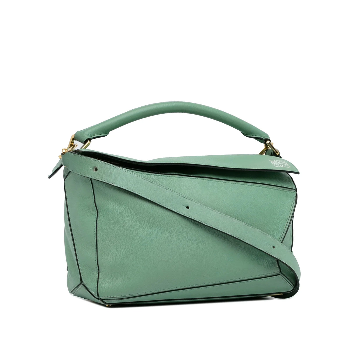 LOEWE (Good) Satchel Puzzle Green Leather Medium Pre-Owned Calf Unisex Authenticated