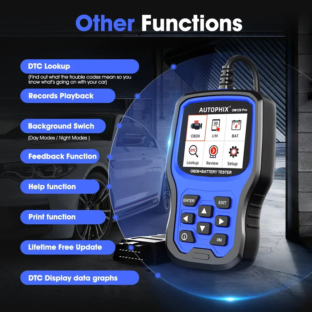 Test Automotive in 1 Scanner OBD2 Battery Full OBD2 Diagnostic Test AUTOPHIX Tool OM129 Battery Charging Function Analyzer Tester 2 Reader OBD Engine 12V Scanner EOBD Automotive Code PRO Cranking Auto