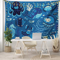 45" Wall Blue 30", Moss Hanging Sealife Ocean And For X Octopus Tapestry, Deep Living Little Whale Fish Cartoon Room Print, Fabric Bedroom Decor With Dorm, Animals