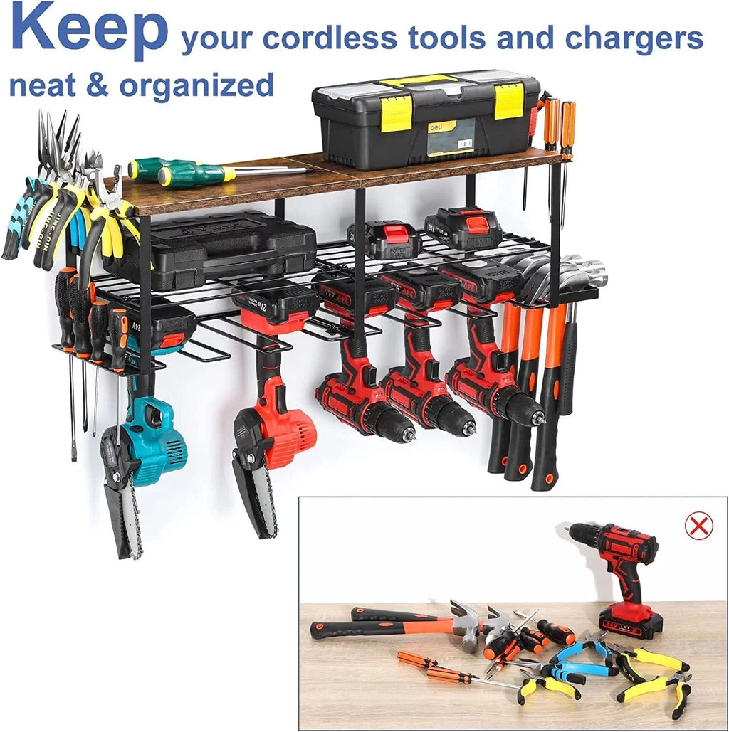 Holder 6 Heavy Mounted, Tool Power Storage Duty Organizer, Shelf Drill Rack Wall