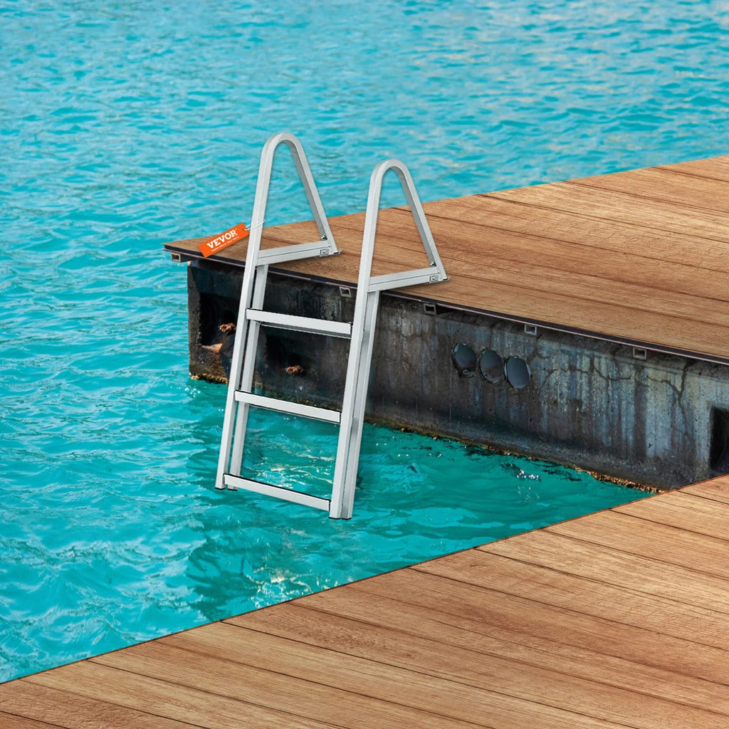 Lakes, Dock Capacity, Ladder Nonslip VEVOR Marine Boats, & Access Steps, 350 lbs Simple Removable Aluminum with Wide for 3-Step - Alloy 4'' Installation Pools
