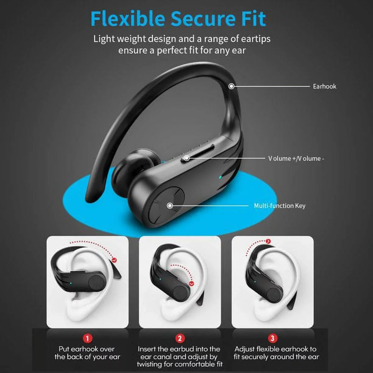 with Max Ear Sport True in Samsung 13 XR Running Built-in Wireless Earhooks Earbuds 5.0 Headset Charging Case XS Android Pro with iPhone Wireless Mic Earphones Compatible