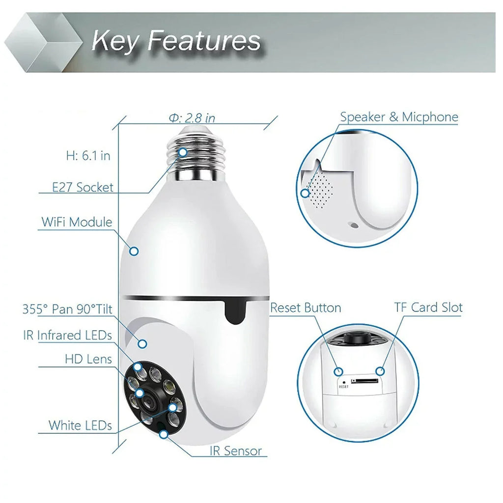 Two Surveillance Bulb Socket Bulb 2.4Ghz Vision/Light Wi-Fi Talk/Night Way &5Ghz 360° Wireless Motion Light Detector Camera IZENGATE E27 2Pack Camera Camera