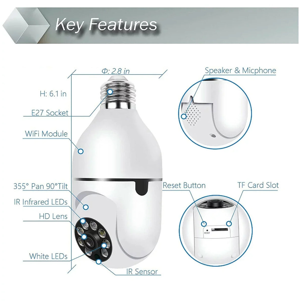 Two Surveillance Bulb Socket Bulb 2.4Ghz Vision/Light Wi-Fi Talk/Night Way &5Ghz 360° Wireless Motion Light Detector Camera IZENGATE E27 2Pack Camera Camera