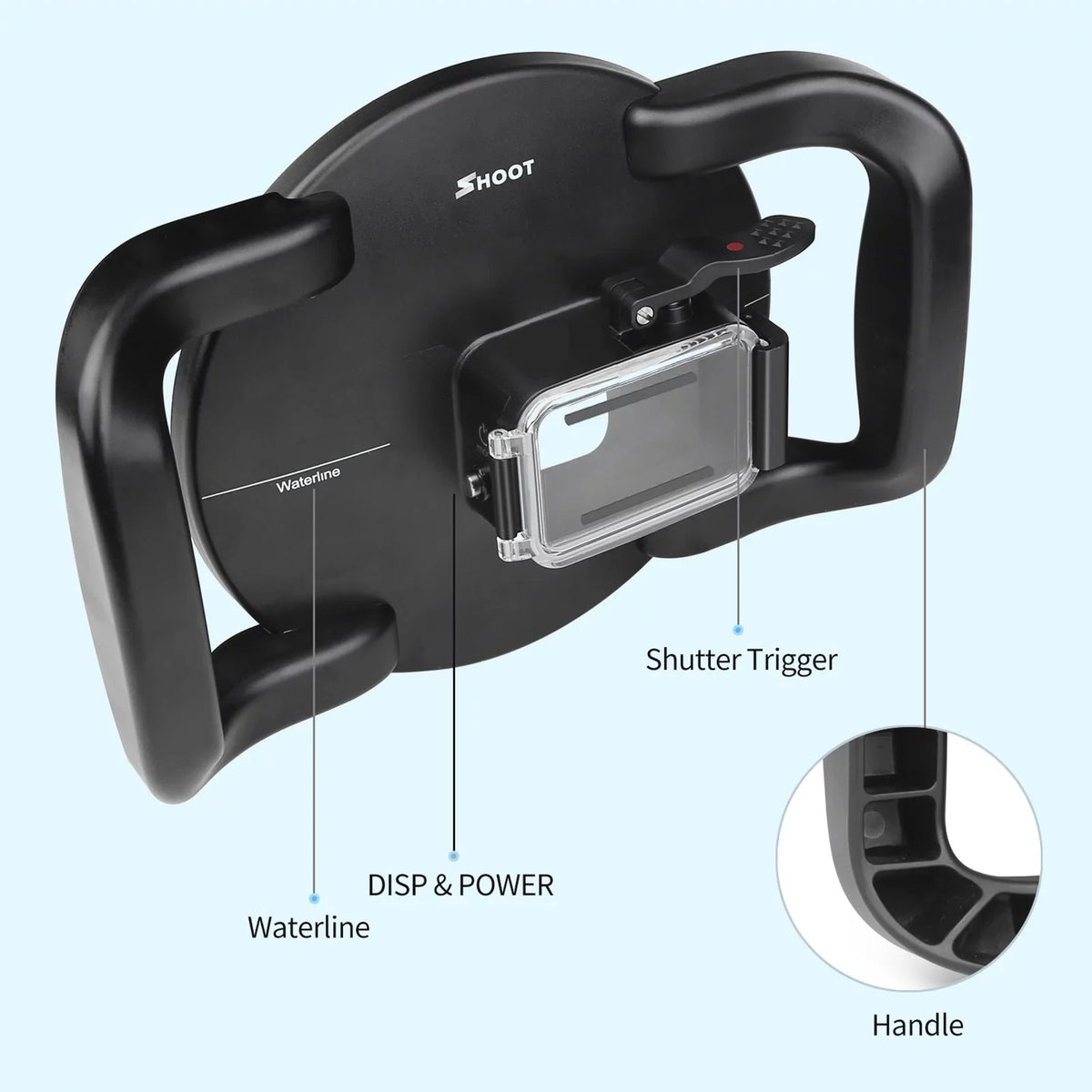Case Wide for Angle SHOOT Camera 45m Protective 180° Waterproof Camera Handle Replacement Dual Dome 9 XTGP559 Port Waterproof Case