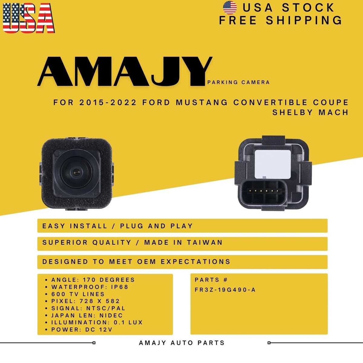 COUPE CONVERTIBLE FR3Z-19G490-A Backup Replaces Mustang 15-22 Camera for Ford SHELBY MACH