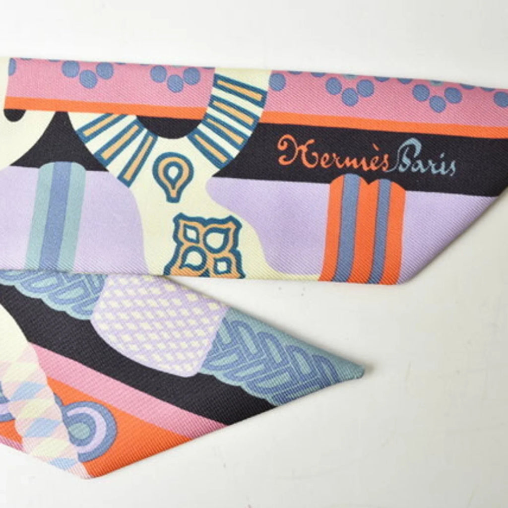 Orange Blue Light Twilly Muffler Silk Scarf (Good) Purple HERMES Pre-Owned Hermes Twill