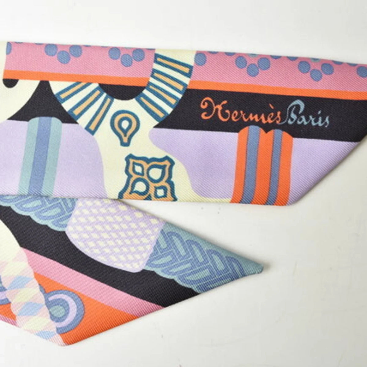 Orange Blue Light Twilly Muffler Silk Scarf (Good) Purple HERMES Pre-Owned Hermes Twill