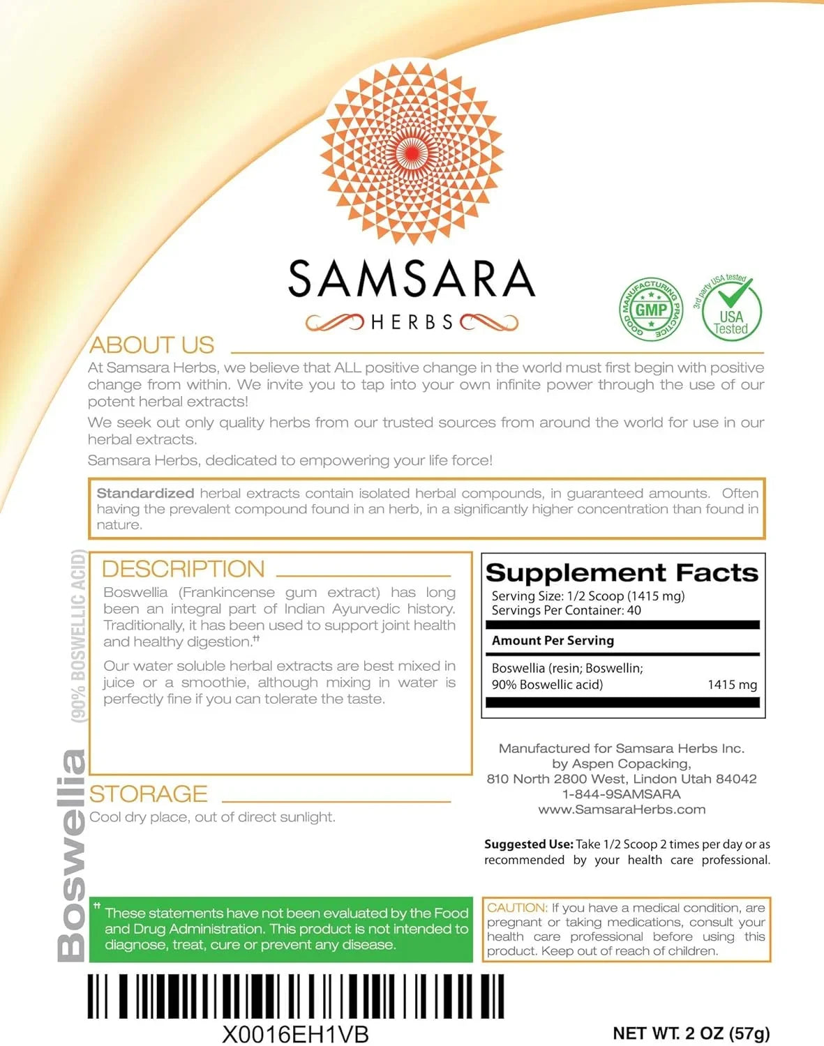 (2oz/57g) Support | Respiratory Boswellic Extract Boswellia Digestion - | Acid Herbs Samsara 90%
