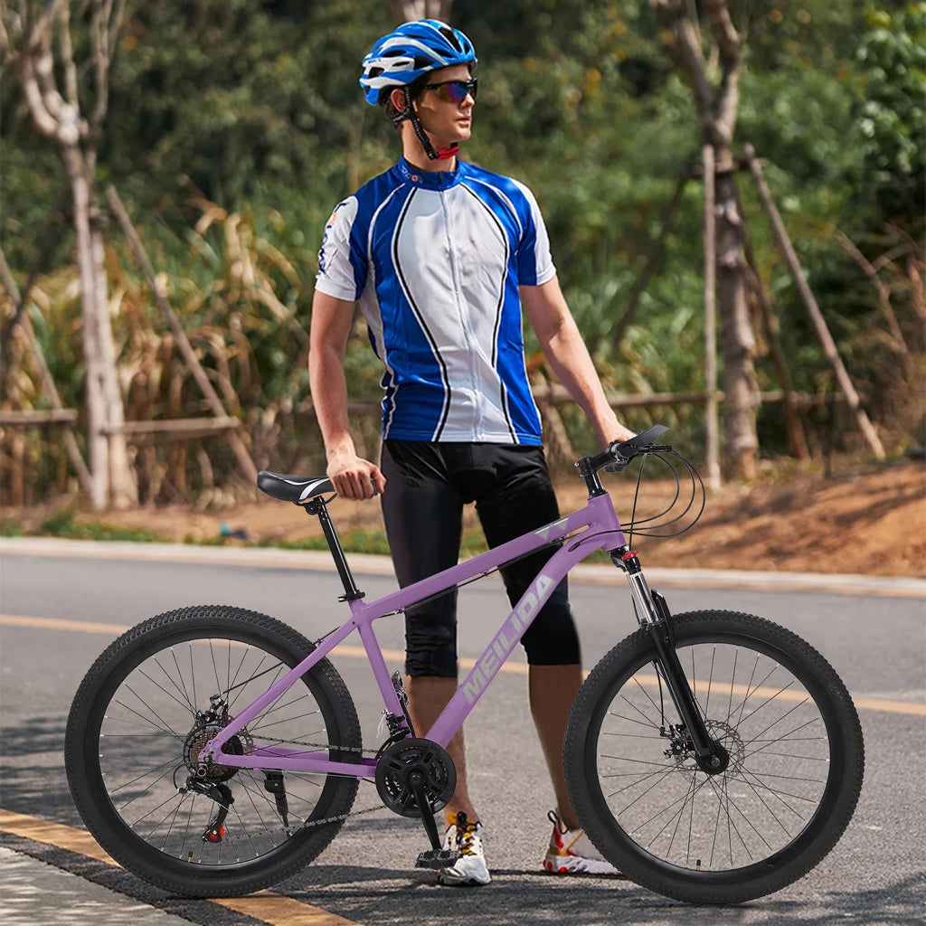 and Brakes, Men's Women's Bike, Disc Mountain, Bike, 26-inch Magnesium Dual Mountain City Frame，Purple HALJEN Alloy 21-speed