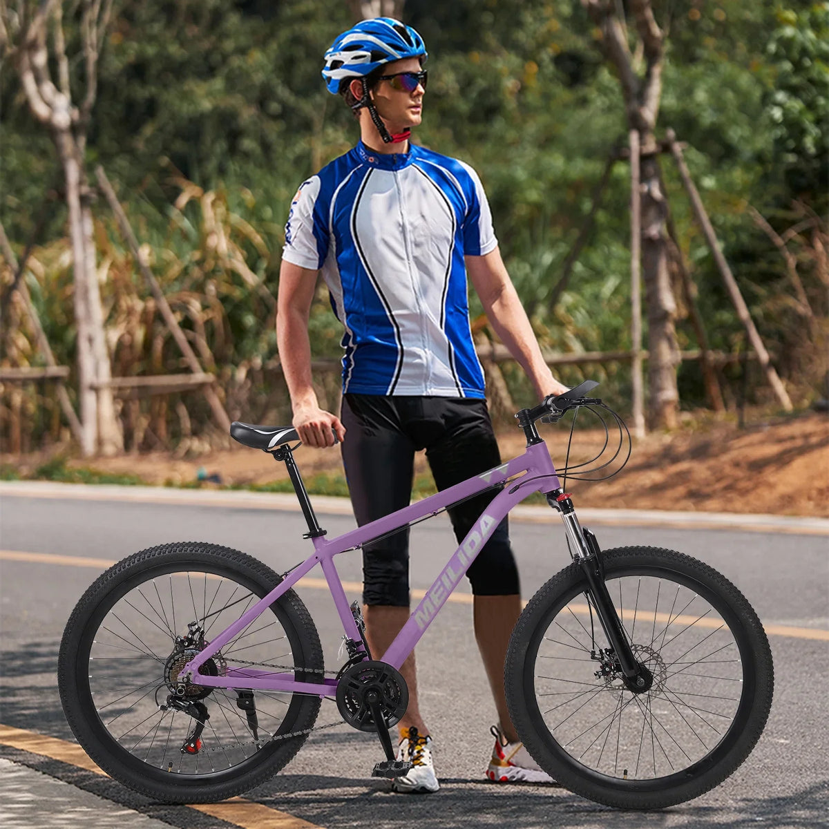 and Brakes, Men's Women's Bike, Disc Mountain, Bike, 26-inch Magnesium Dual Mountain City Frame，Purple HALJEN Alloy 21-speed